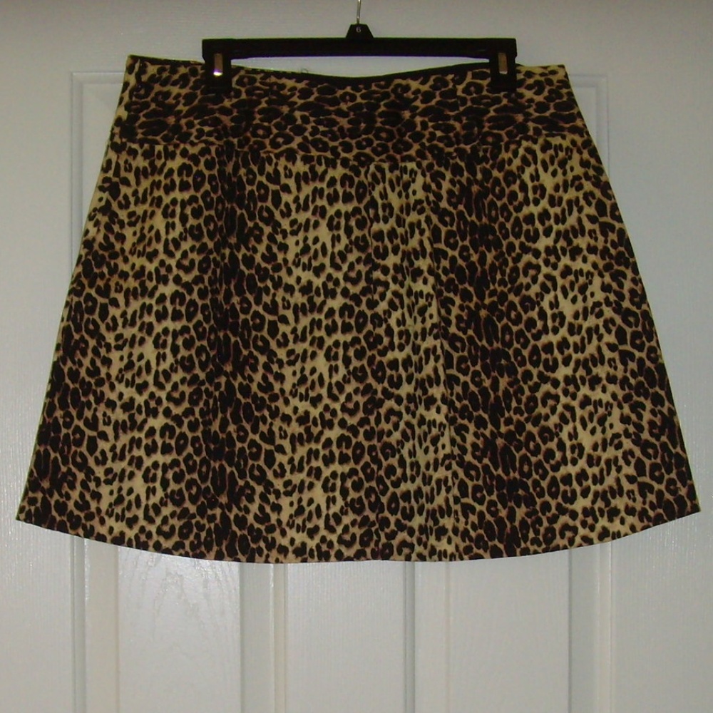 Leopard Print Stretch Denim Skirt - Tan and Black - NEW